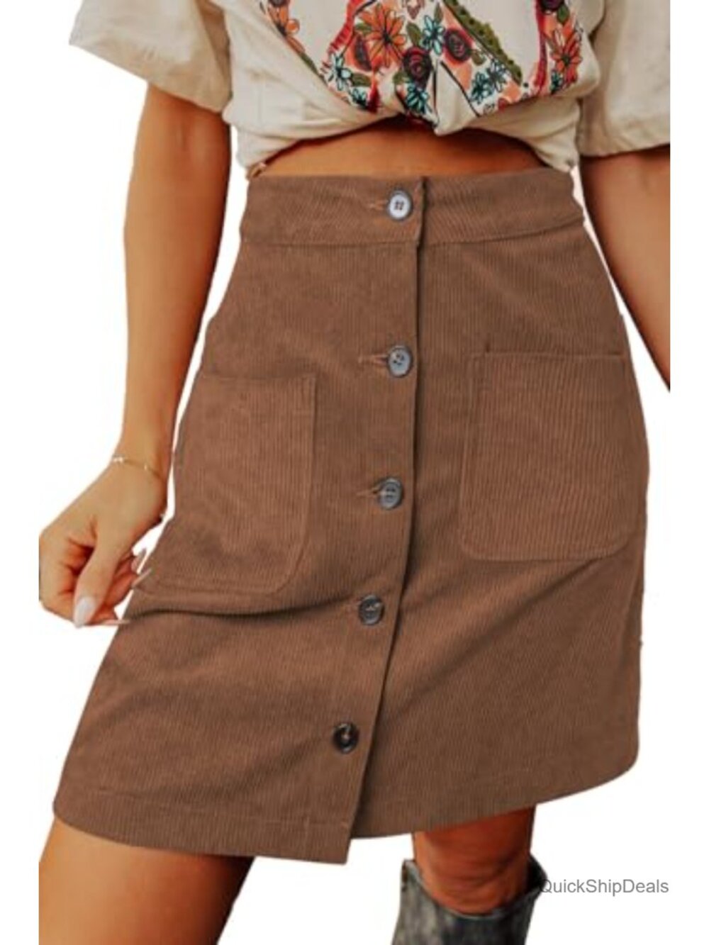 High Waisted Corduroy A-Line Mini Skirt with Pockets